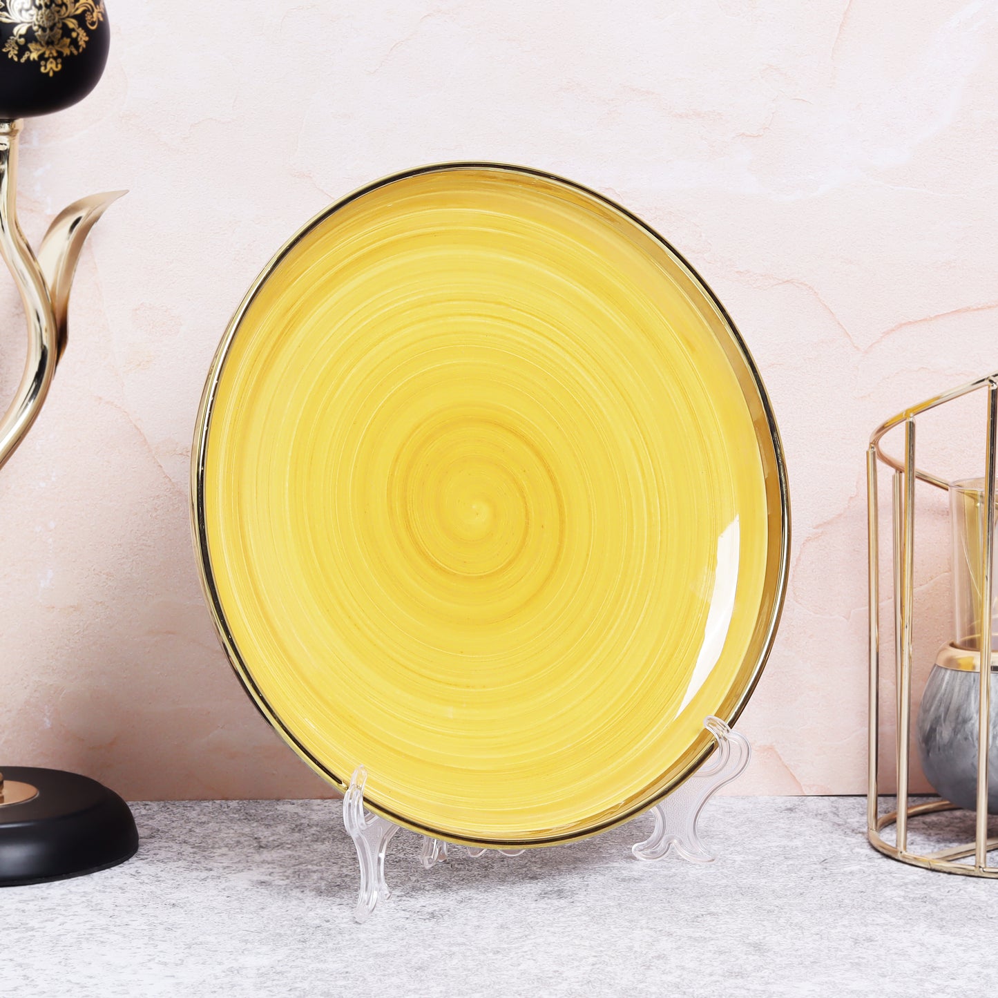 Classic ceramic dinner plate in pristine yellow- perfect for elegant dining settings