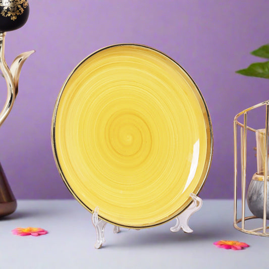 Classic ceramic dinner plate in pristine yellow- perfect for elegant dining settings