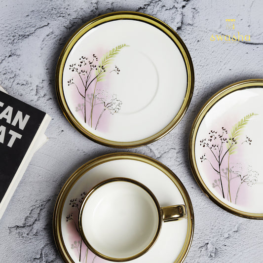 Set of 6 elegant cup and saucer pairs - perfect for refined tea or coffee moments