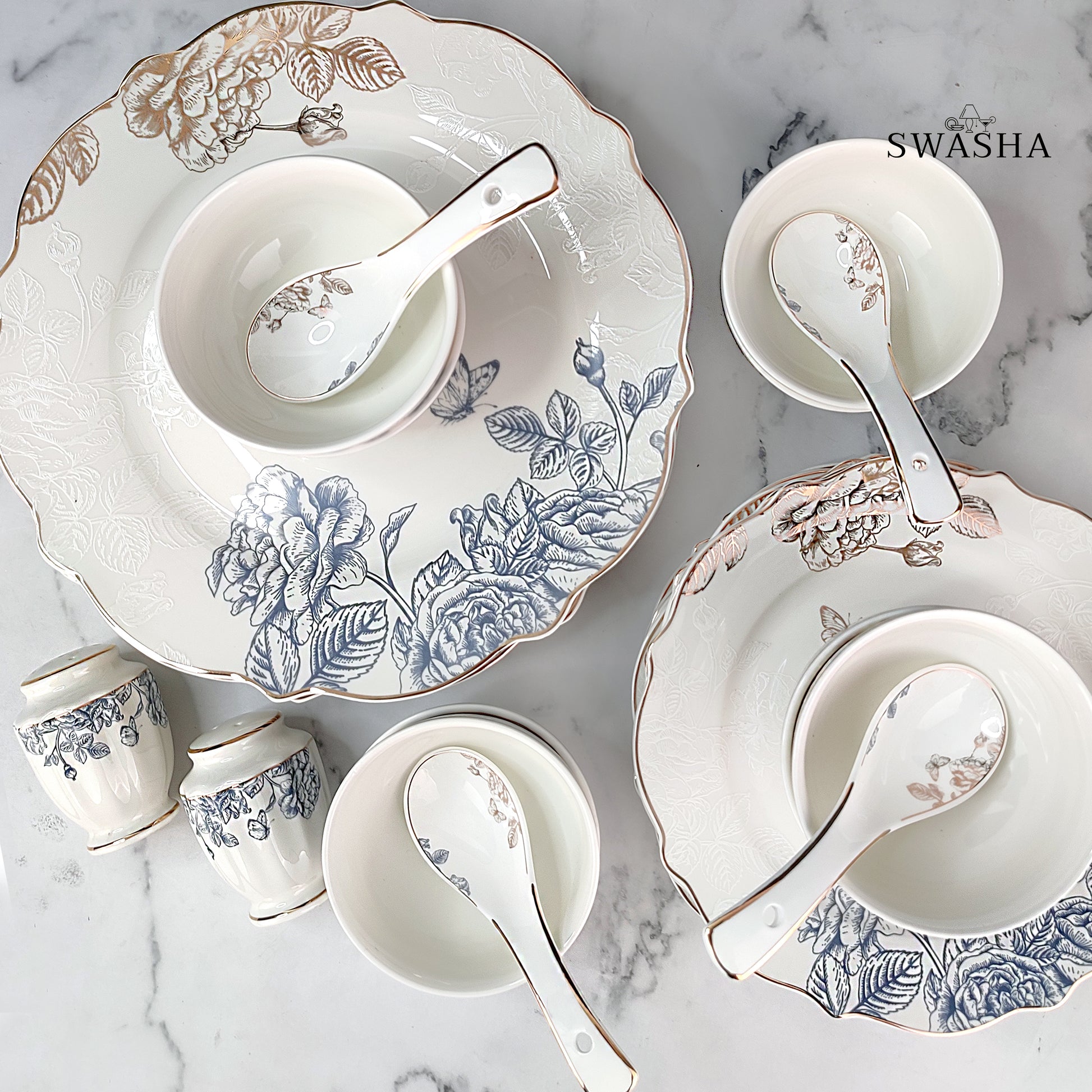 51-Piece Floral Dinner Set by Swasha – Elegant Tableware Set for