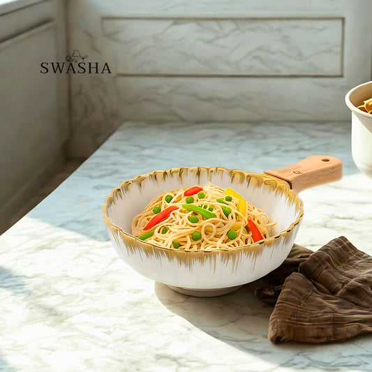 Swasha Porcelain Single Handle Round Serving Platter – Set of 2