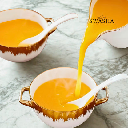 Swasha Porcelain White Golden Soup Set