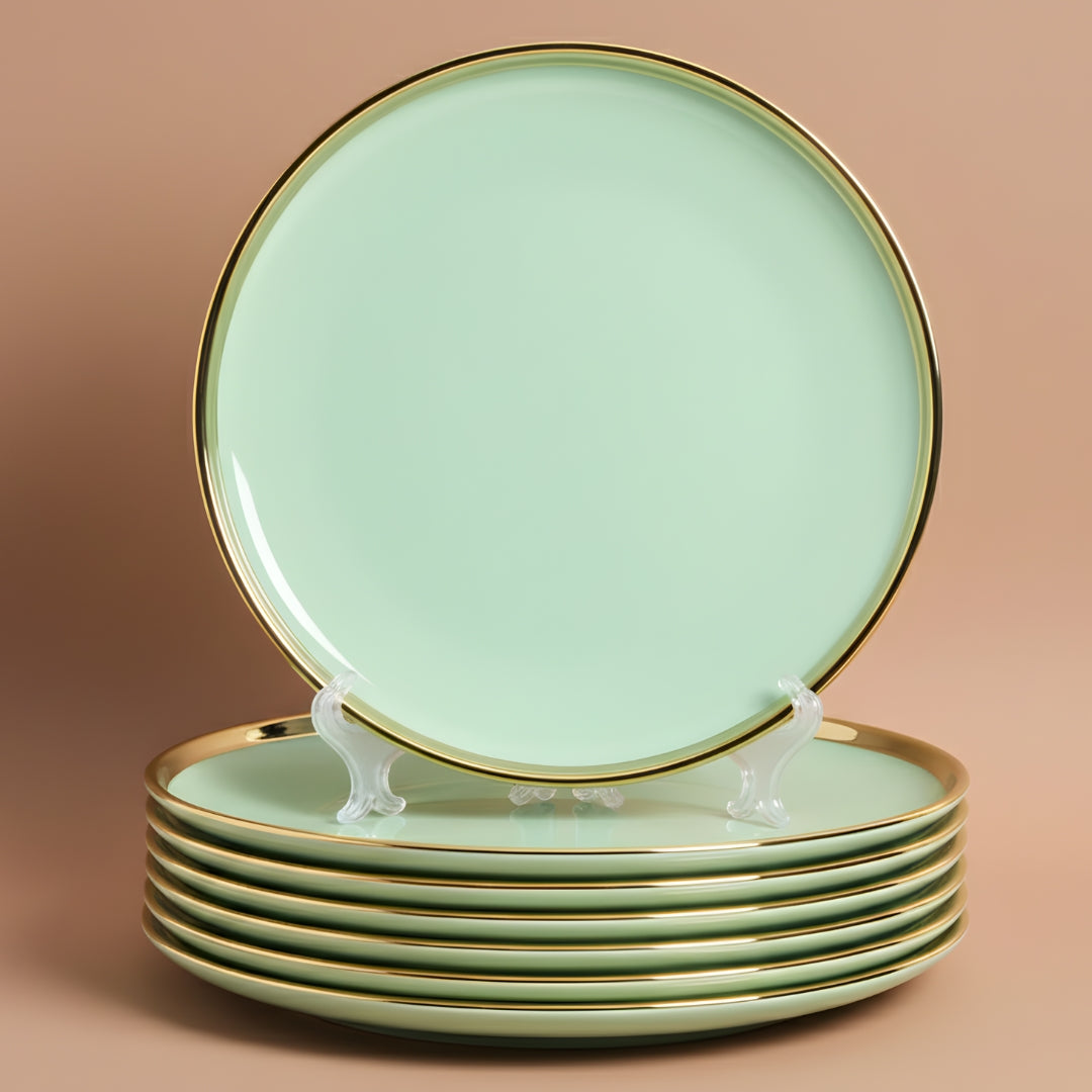 Swasha Porcelain Dinner Plate - Set Of 6 | Trendy Tableware | Pale Green