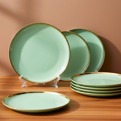 Swasha Porcelain Dinner Plate - Set Of 6 | Trendy Tableware | Pale Green