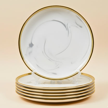 Swasha Porcelain Dinner Plate - Set Of 6 | Trendy Tableware  | Marble White