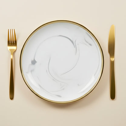 Swasha Porcelain Dinner Plate - Set Of 6 | Trendy Tableware  | Marble White