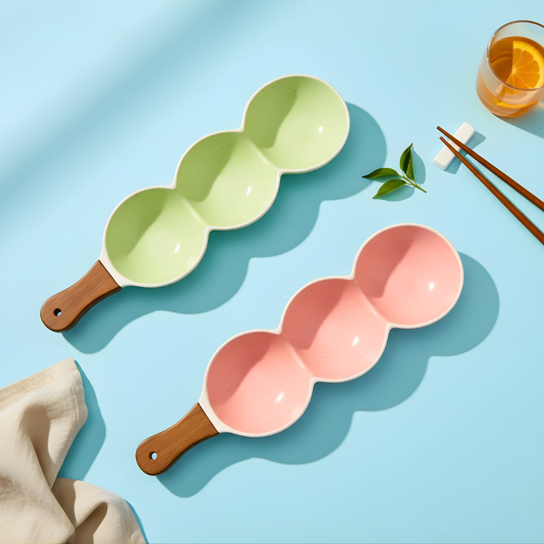 Multi-purpose Ceramic Chip Dip Platter with Handle (Set Of 2) Swasha