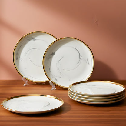 Swasha Porcelain Dinner Plate - Set Of 6 | Trendy Tableware  | Marble White