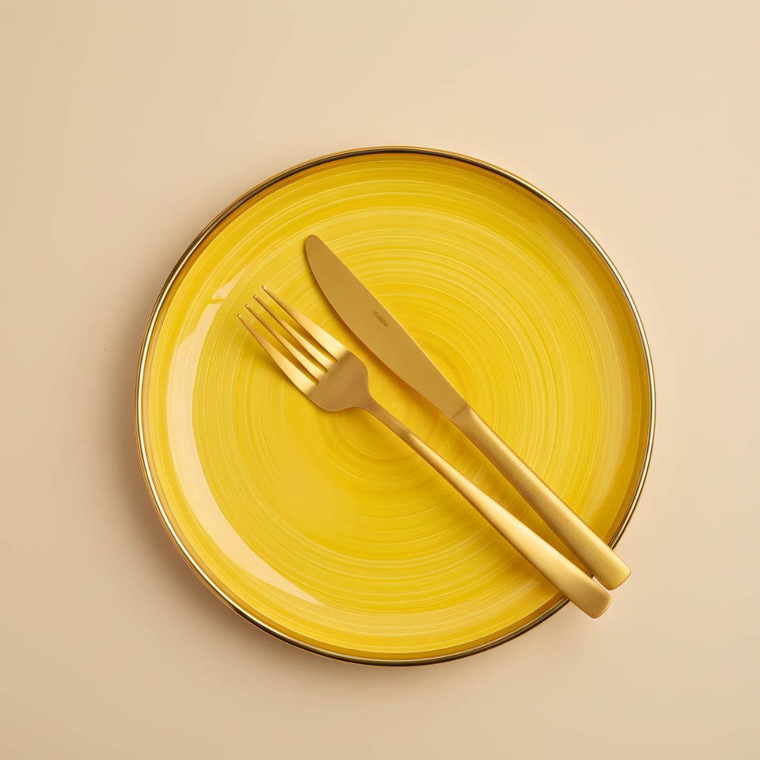 Swasha Porcelain Dinner Plate - Set Of 6 | Personalize Your Tableware | Glossy Yellow