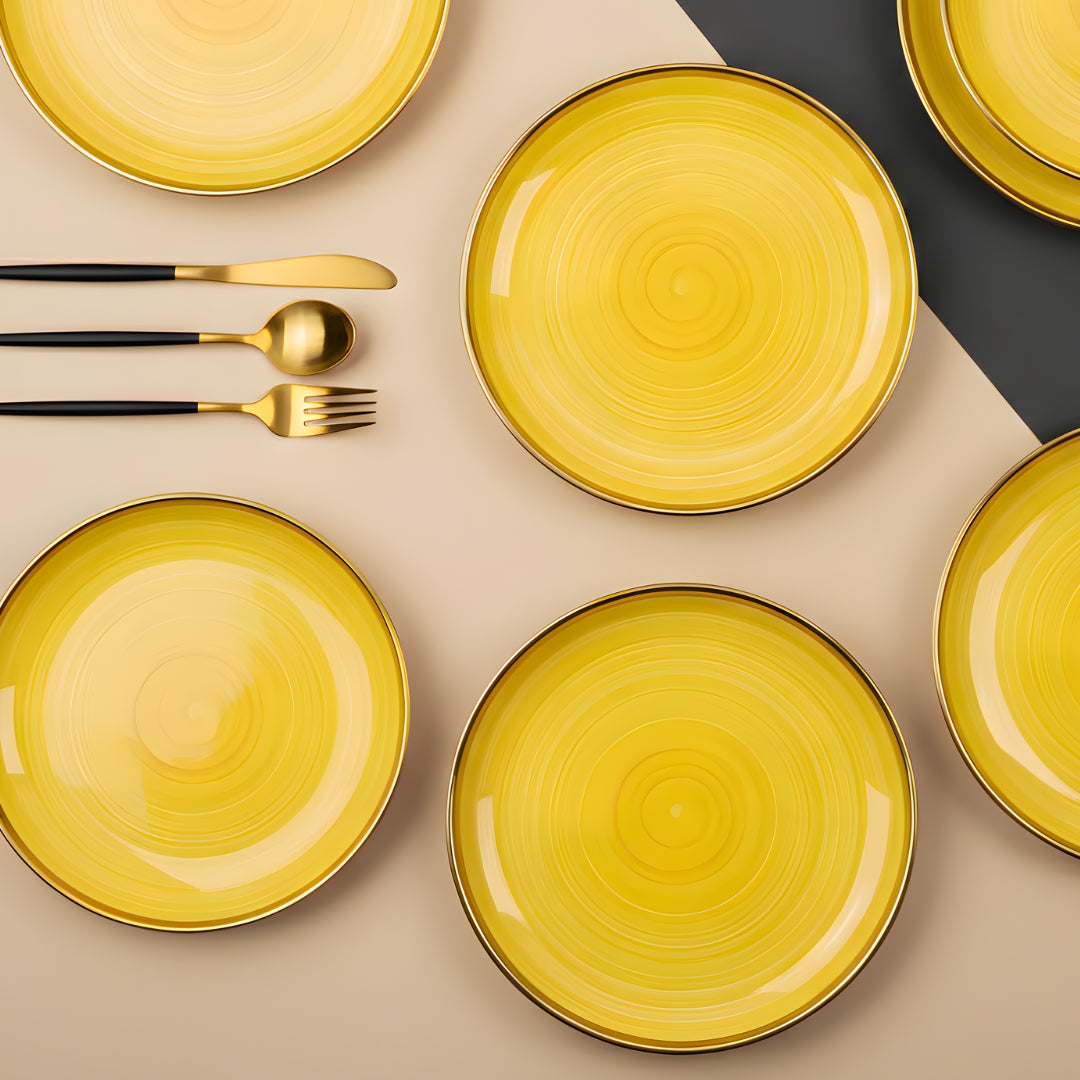 Swasha Porcelain Dinner Plate - Set Of 6 | Personalize Your Tableware | Glossy Yellow