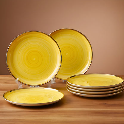 Swasha Porcelain Dinner Plate - Set Of 6 | Personalize Your Tableware | Glossy Yellow