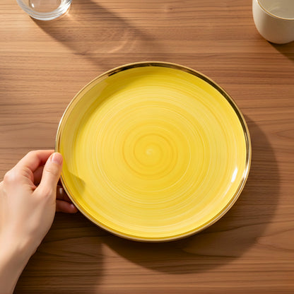 Swasha Porcelain Dinner Plate - Set Of 6 | Personalize Your Tableware | Glossy Yellow