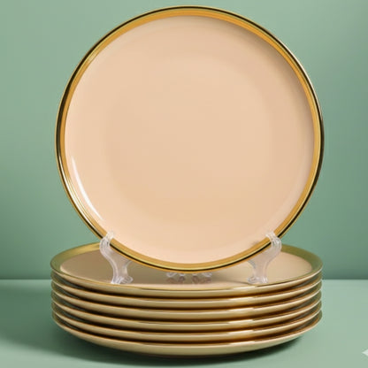 Swasha Porcelain Dinner Plate - Set Of 6 | Tableware | Peach-Golden
