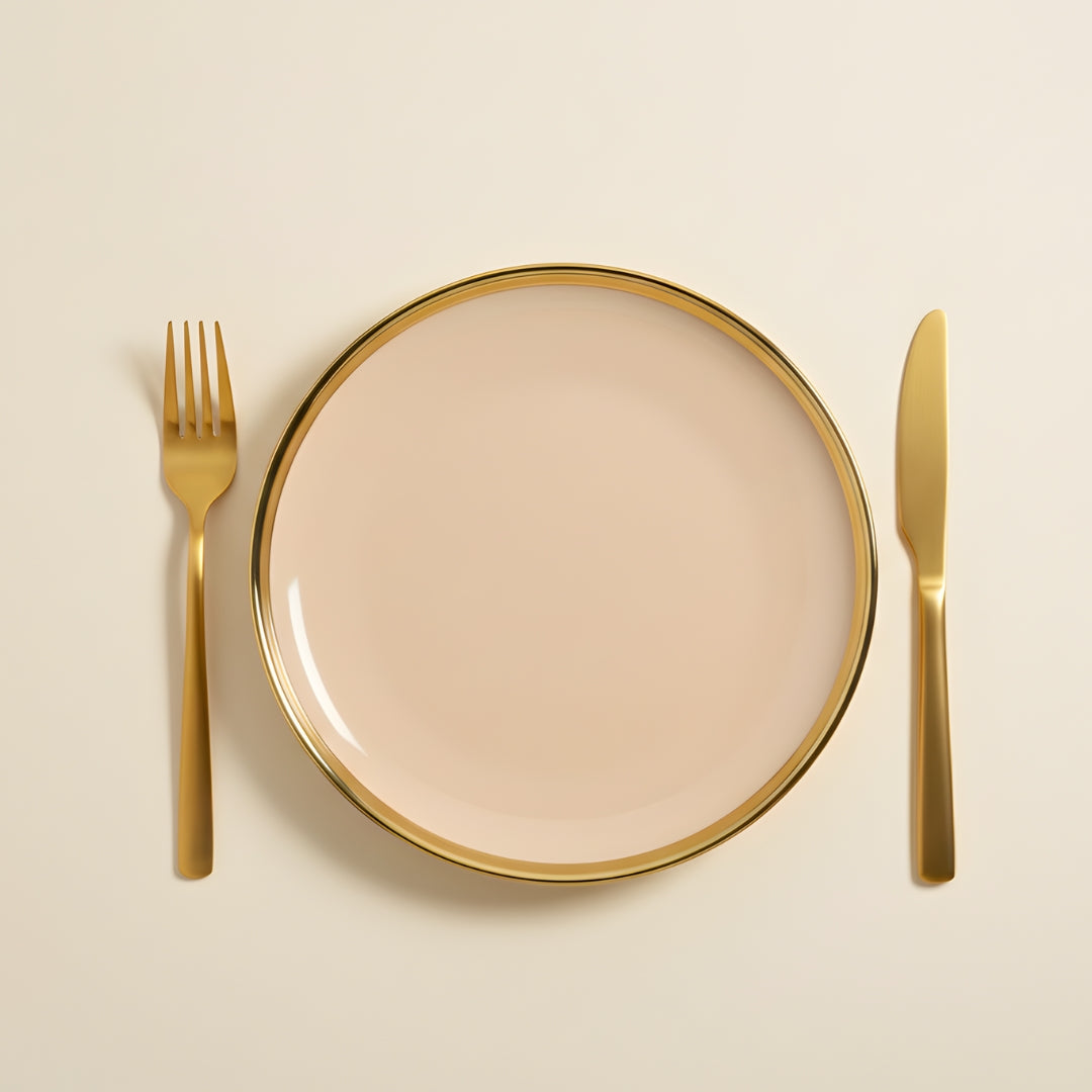 Swasha Porcelain Dinner Plate - Set Of 6 | Tableware | Peach-Golden