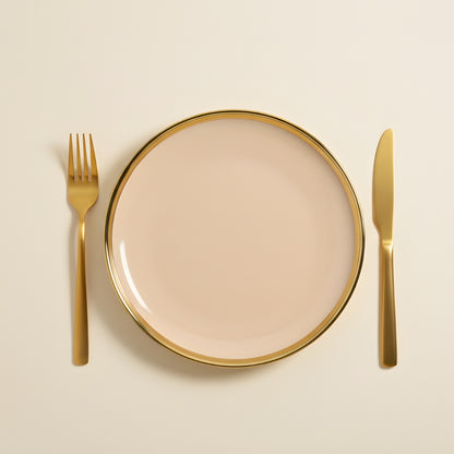 Swasha Porcelain Dinner Plate - Set Of 6 | Tableware | Peach-Golden