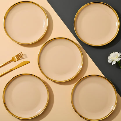 Swasha Porcelain Dinner Plate - Set Of 6 | Tableware | Peach-Golden