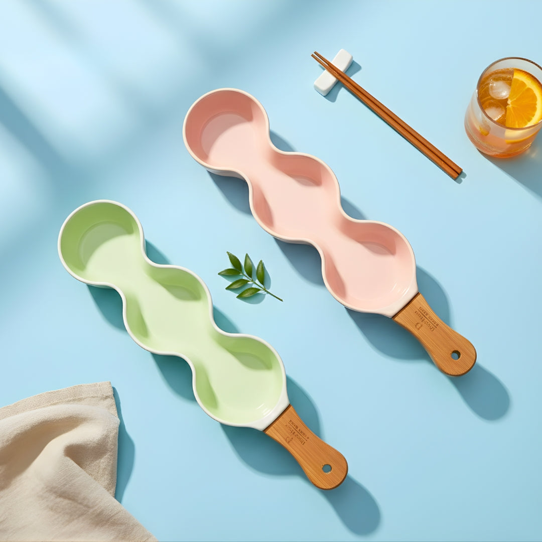 Single Handle Ceramic Chip Dip Platter (Set Of 2) Swasha