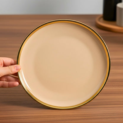 Swasha Porcelain Dinner Plate - Set Of 6 | Tableware | Peach-Golden
