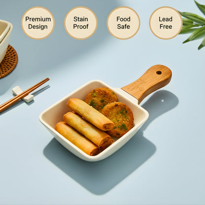 Premium Ceramic Chip Dip Platter with Handle  (Set Of 2) Swasha