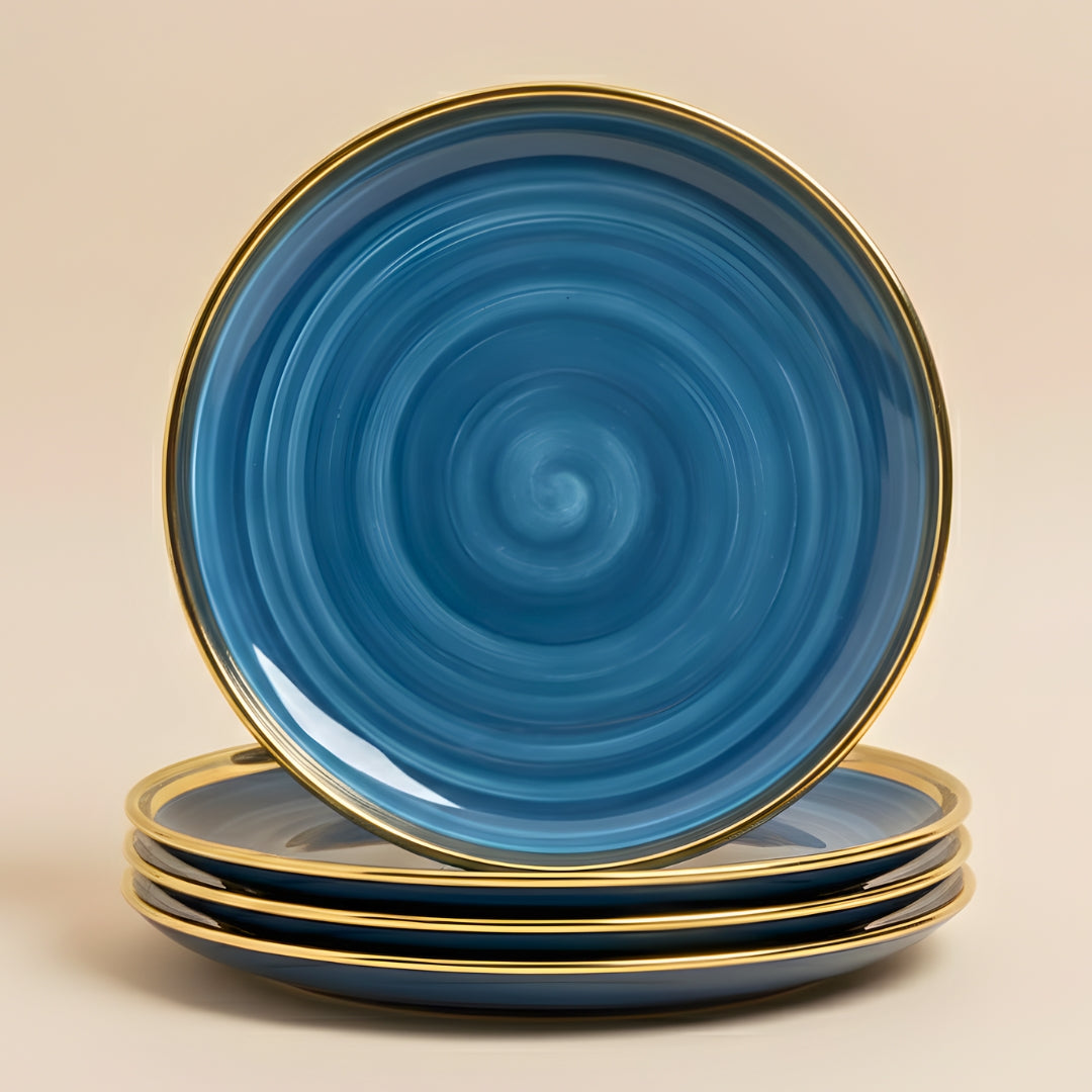 Swasha Porcelain Dinner Plate - Set Of 6 | Personalize Your Tableware | Glossy Blue