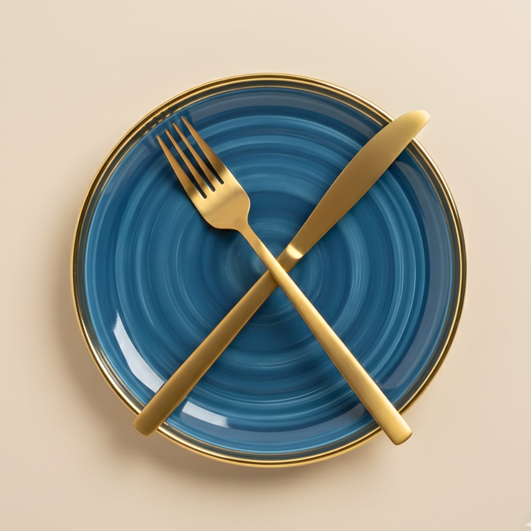 Swasha Porcelain Dinner Plate - Set Of 6 | Personalize Your Tableware | Glossy Blue