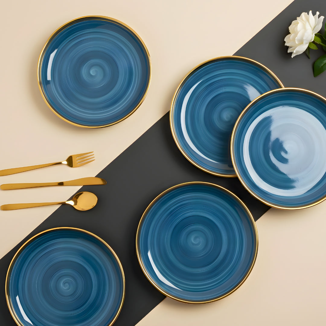 Swasha Porcelain Dinner Plate - Set Of 6 | Personalize Your Tableware | Glossy Blue