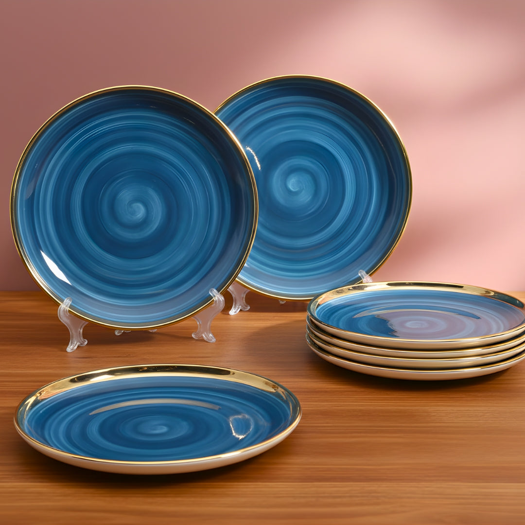 Swasha Porcelain Dinner Plate - Set Of 6 | Personalize Your Tableware | Glossy Blue
