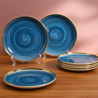 Swasha Porcelain Dinner Plate - Set Of 6 | Personalize Your Tableware | Glossy Blue