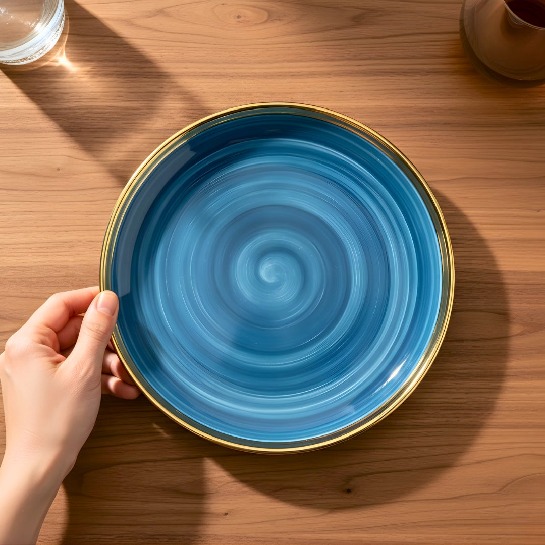 Swasha Porcelain Dinner Plate - Set Of 6 | Personalize Your Tableware | Glossy Blue