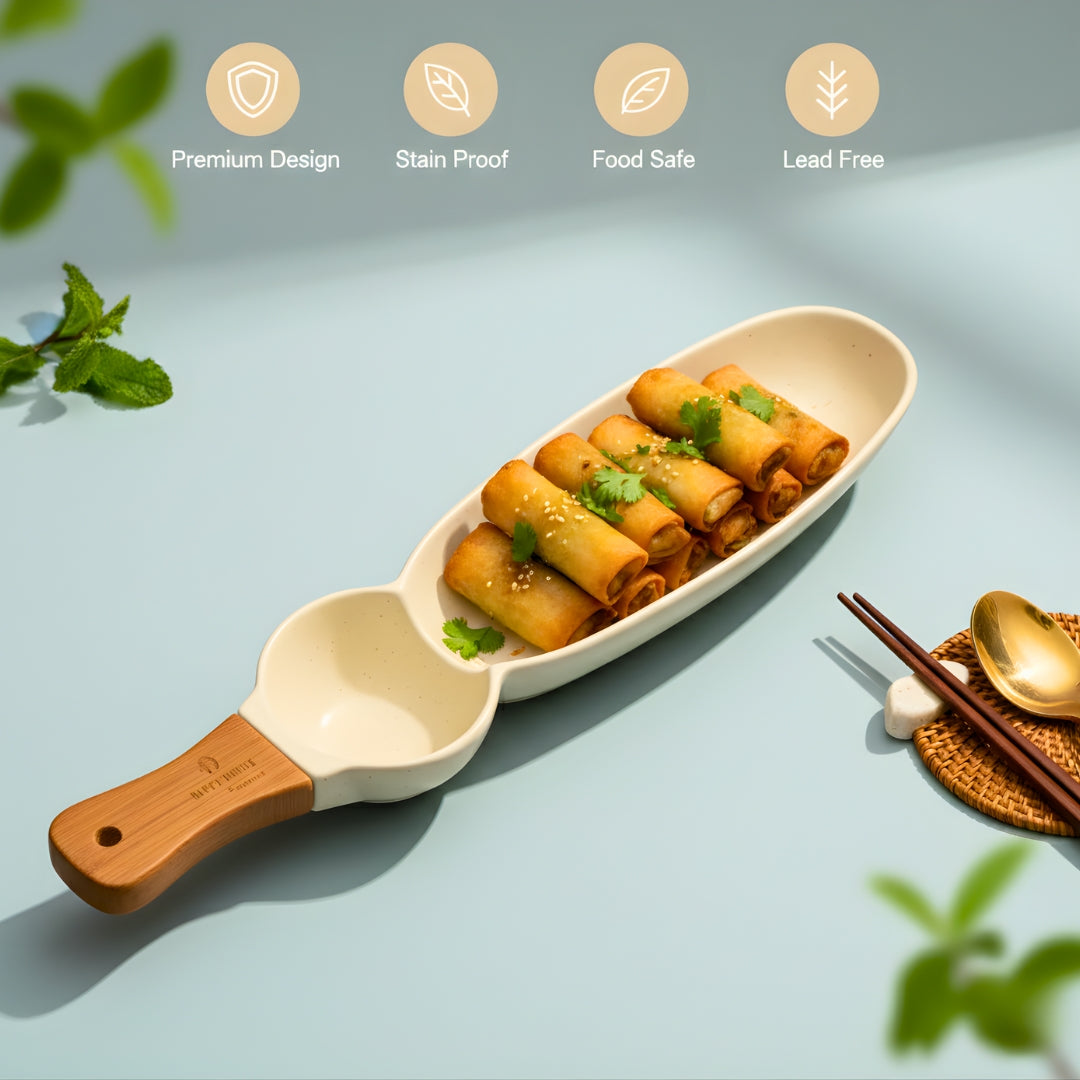 Swasha Single Handle Ceramic Chip Dip Platter (Set Of 2)