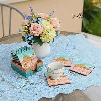 Swasha Wooden Table Coasters – Set of 6 with Glossy Resin Finish