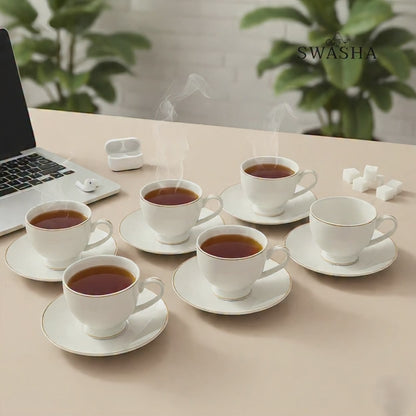 Swasha Modern Porcelain Cup Saucer Set – Perfect for Gifting (6 Pcs)(180ml)