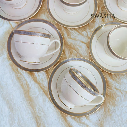 Swasha White Cup Saucer Set – Premium Porcelain (6 Cups + 6 Saucers) (180ml)