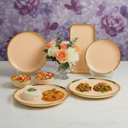 SWASHA Porcelain Dinner Set of 28 Pieces (Glossy Peach Golden)