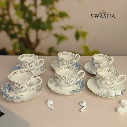 Designer Cup Saucer Set of 6 – Premium Porcelain Tea Set (180ml)