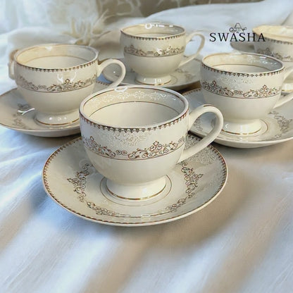 Swasha Premium Crockery Cup Saucer Set – Porcelain Gift Box (6 Cups) (180ml)