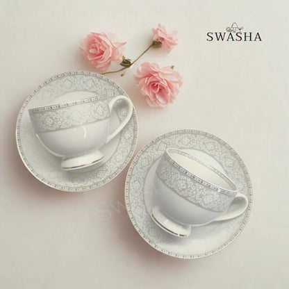 Tea Time Cup Saucer Set – Premium Porcelain (Set of 6) (180ml)