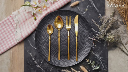 Swasha Luxury Cutlery Set 24 Pieces - Swasha Gold Spoon Fork Knife Set | Gift Box